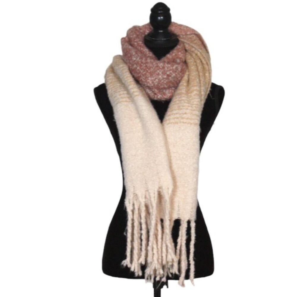 Mersea Large Ombre Cream, Beige, Mauve Knit Scarf - Picture 2 of 12